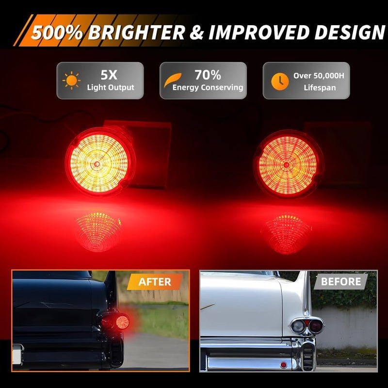MOTRUM Tail Light Compatible with Cadillac Commercial Chassis & Cadillac DeVille 1958, [DOT] [2 in 1 Design] Red LED Brake Light & Taillight Lamps/DRL (Left + Right), 1 Pair, Clear Lens - Image 2